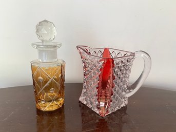 Vintage Perfume Bottle And Vintage Indiana Glass Vase/Pitcher