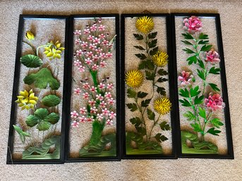 Framed Flowers Metal With Enamel Like Finish