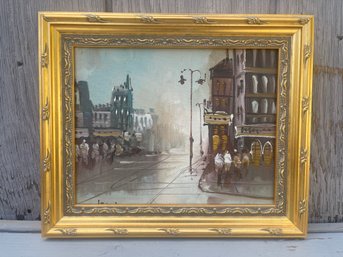 Parisian Mid Century Oil Painting Street Scene Signed L. Louis