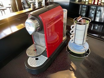 Nespresso Machine With Cups And Wire Cup Holder