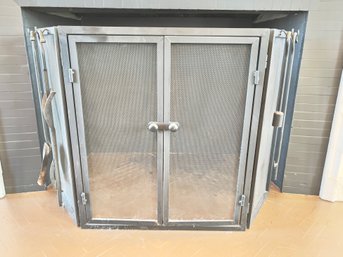 Folding Fireplace Screen With Doors And Self-Storing Fireplace Tools