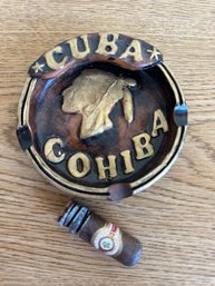 Ceramic Cuba Cohiba Fun Ashtray & Cigar Stub