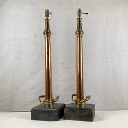 Pair Of Lamps Made From Antique Brass Fire Hose Nozzles W.D. Allen