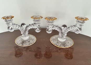 Pair Of Cambridge Blossom Time Double Candlesticks