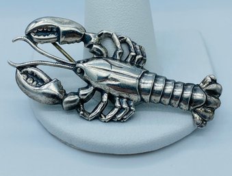 Impressive Sterling Silver Figural Lobster Brooch Pin