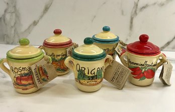 Set Of 5 Terracotta Italian Spice Jars With Lids