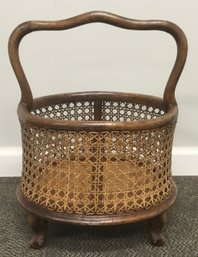 Bonwit Teller, Italian Antique Rattan & Wooden Footed Basket