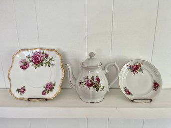 Vintage Teapot, Serving Plate & 2 Small Plates