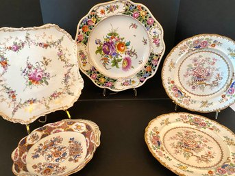 Set Five Floral Sweet Vintage Hand Painted China Plates