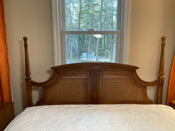 A Cane Back Solid Wood Queen Bed With Frame