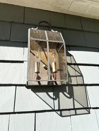 Pair Of Brass And Glass Sconces, Outdoor, 1 Panel Of Glass Missing, Work Well.