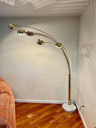 MCM Five Arm Brass Plated Marble Base Arc Floor Lamp