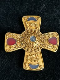 Vintage Museum Of Metropolitan Art Filigree Maltese Cross Brooch With Bale Marked MMA AMCO 2.5' X 2' With Box
