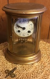 Antique Solid Brass Round Casing, Porcelain Face Clock