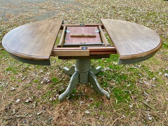 Round-oval Wood Top Table With Moss Colored Base