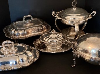 Five Pieces Of Vintage Silverplate Serving Dishes W Hallmarks