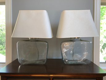 Pair Of Large Fillable Glass Lamps