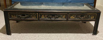 Chinoiserie Coffee Table With Glass Top And Storage Drawers