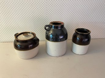 Set Of 3 Stoneware Crocks