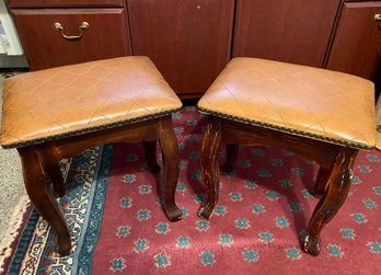 Pair Leather Top Stools/benches