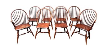 Set Of Eight Windsor Style Stained Cherry Chairs