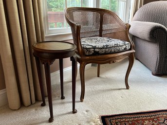 French Stule Caned Tub Chair And Hand Painted Table . Restoration Needed.