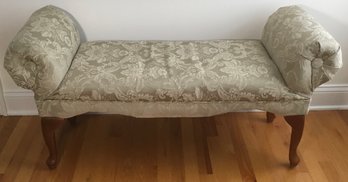 Magnolia Furniture, Sage,Celadon, Damask Upholstered Roll Arm Bench