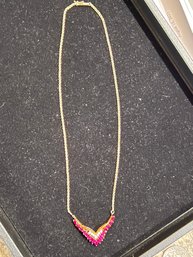 14 Kt Yellow Gold, Diamond, And Ruby Necklace