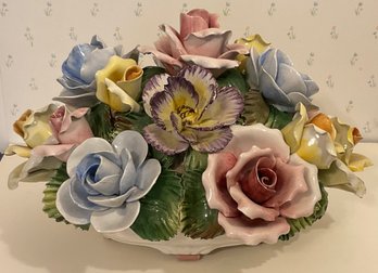 S.G.M. Di Mario Danna Signed Porcelain Flower Centerpiece