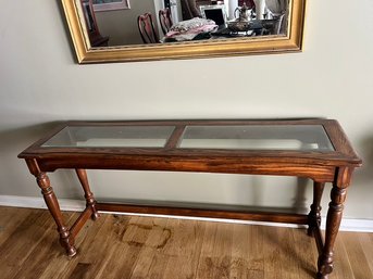 A Glass Top Wood Console Or Sofa Table