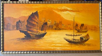 Golden Asian Seaport - Original Acrylic On Canvas