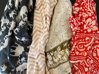 Four Cotton And Linen Scarves