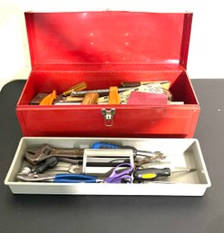 Little Red Metal Tool Box With Tools