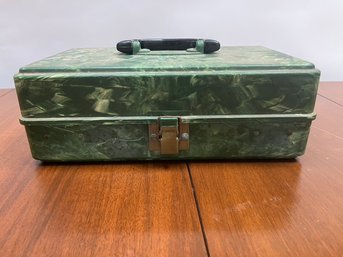 60's Green Marble Acrylic Fishing Tackle Box & Lures