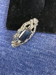 Sterling Broach With Black Gem Center