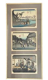 Antique Tryptic Ukiyo-E Japanese Woodblock Print 11' X 24'