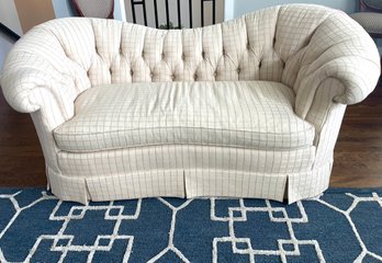 Baker Furniture Tufted And Skirted Curved Back Sofa