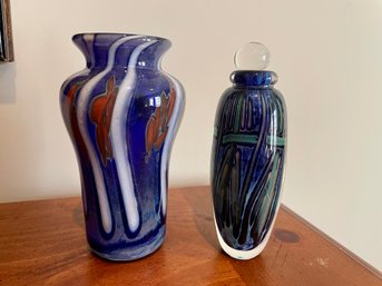 Two Steven Main Signed Art Glass Pieces, Dated 1983 & 1986