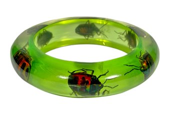 Vintage Bakelite Lucite Plastic Bangle Bracelet Having Bugs