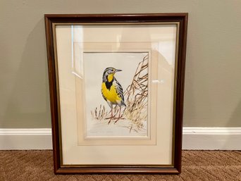 David Ord Kerr (British, 20th Century) Watercolor Of A Yellow Meadowlark, Custom Framed