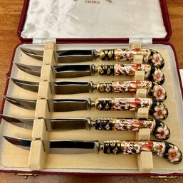 A Boxed Set Of Royal Crown Derby Porcelain Handled Knives