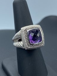 Stunning Signed Judith Ripka Amethyst Sterling Silver Cocktail Ring