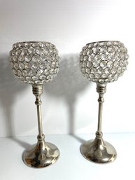 Glass Jeweled Metal Candle Holders - 13''