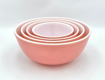 Vintage Flamingo Pink Pyrex Mixing Bowl Complete Set 401-404