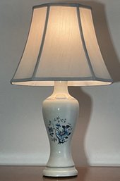 White Ceramic, Blue Flower Bouquet & Band Lamp