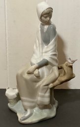 Lladro Shepherdess Girl, Bird Figurine #G17D