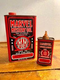 Pair Of MARVEL MYSTERY OIL Lubricant Cans