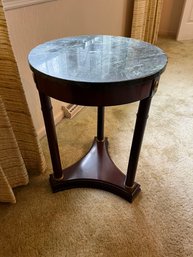 French Empire Neoclassical Round Marble Top Pedestal Side Table