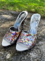 Miu Miu Sequined Open Toe Sandal Size 37