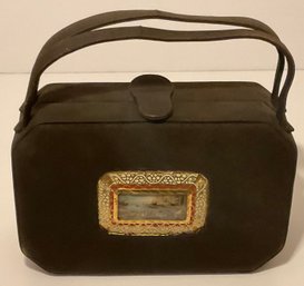 1950s Harry Rosenfeld Suede Box Handbag, Painted Italian Miniature